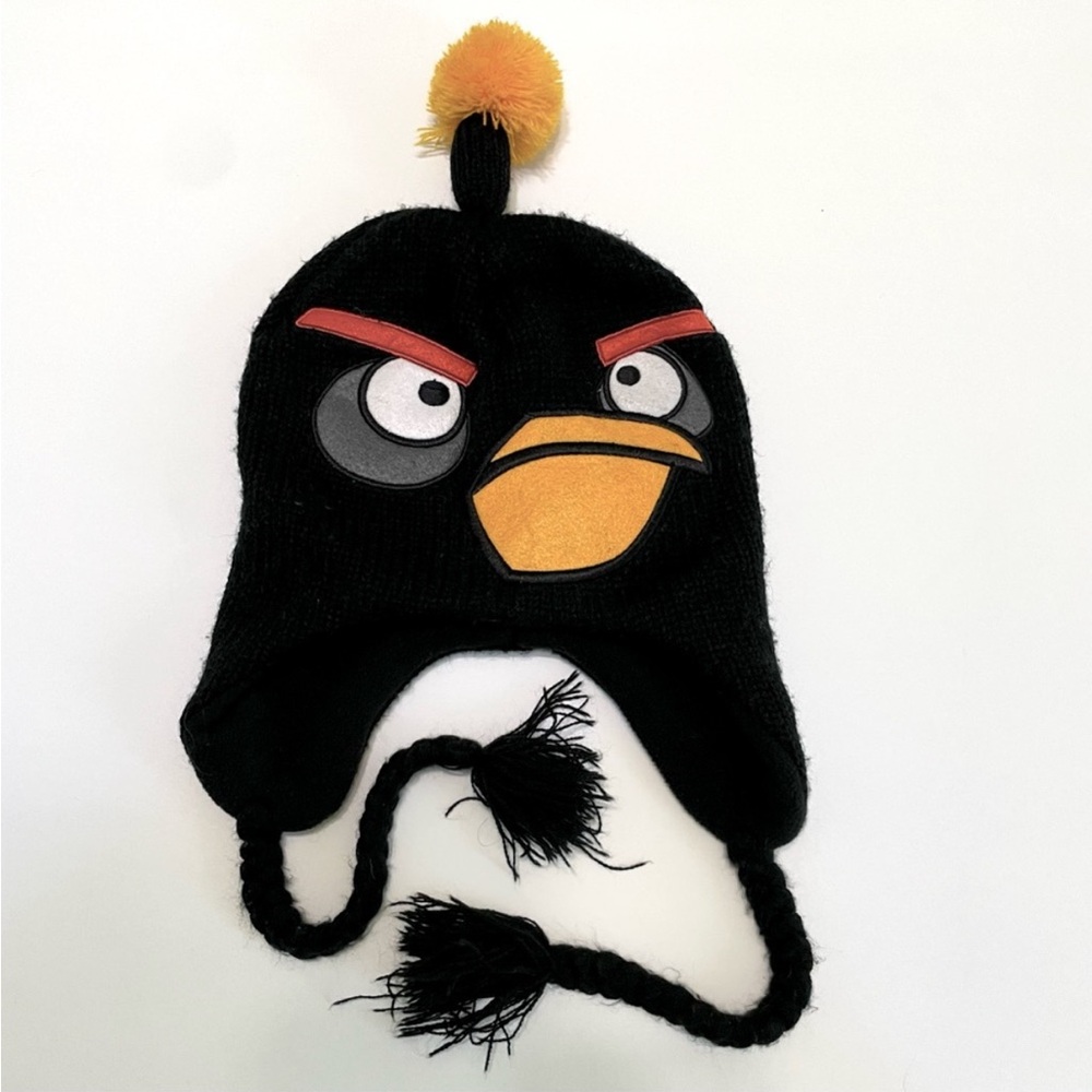 Angry Birds Winter Hat black bird video game kids boys pilot peruvian laplander